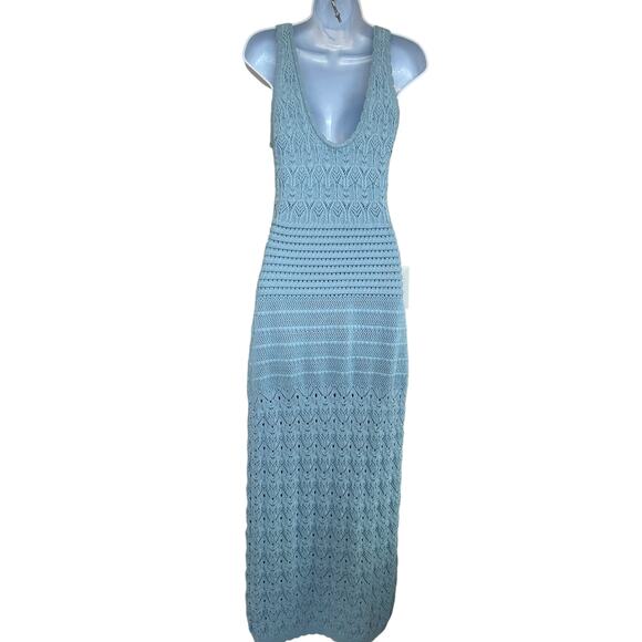Ronny Kobo Blue Crochet Maxi Slip Dress XL Backless Knit Vacation Tank $320 - Picture 10 of 12